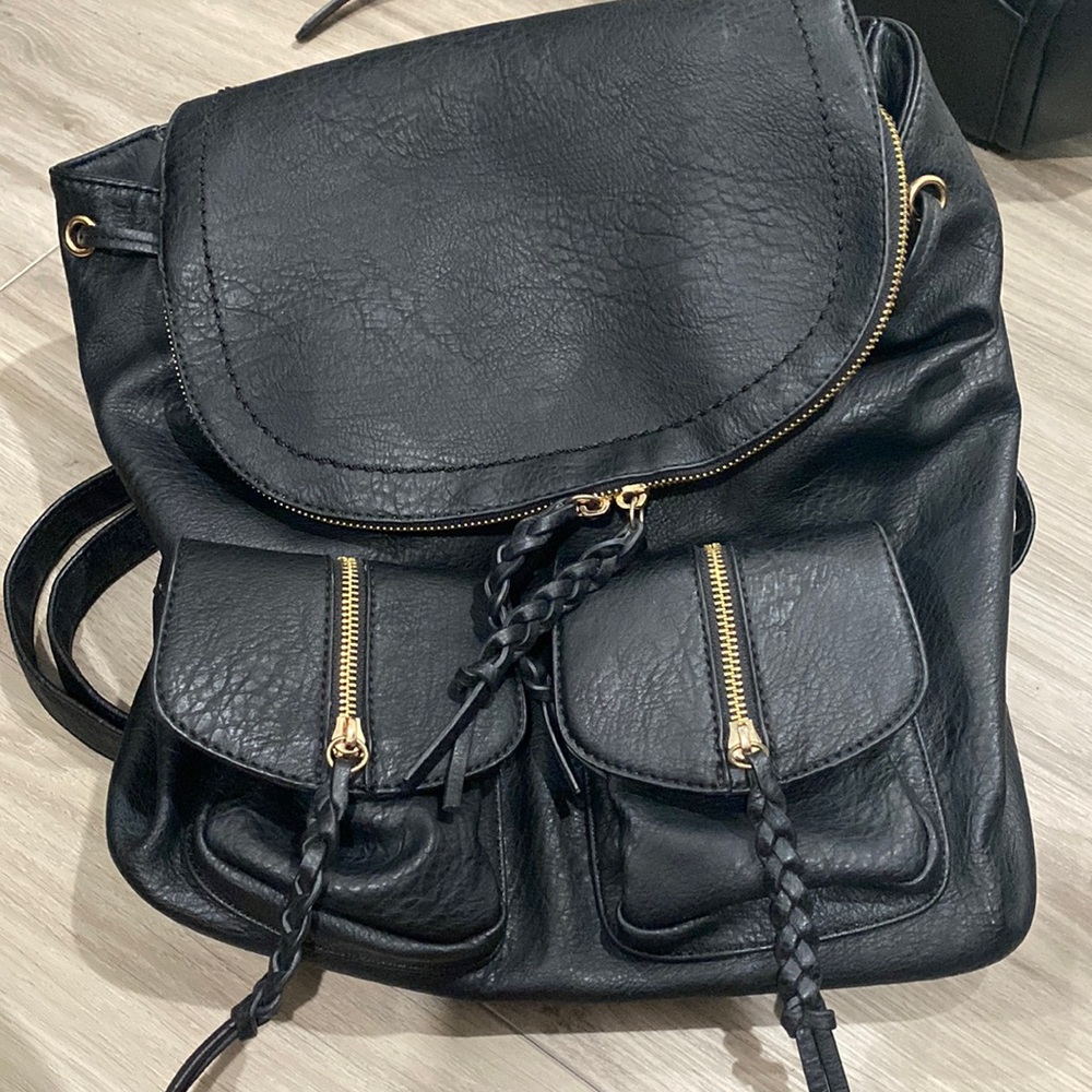 Sole Society Black Drawstring Leather Backpack